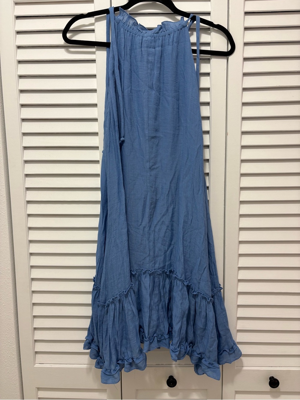 Robbie Bee Sky Blue High-Low Ruffle Hem Skirt